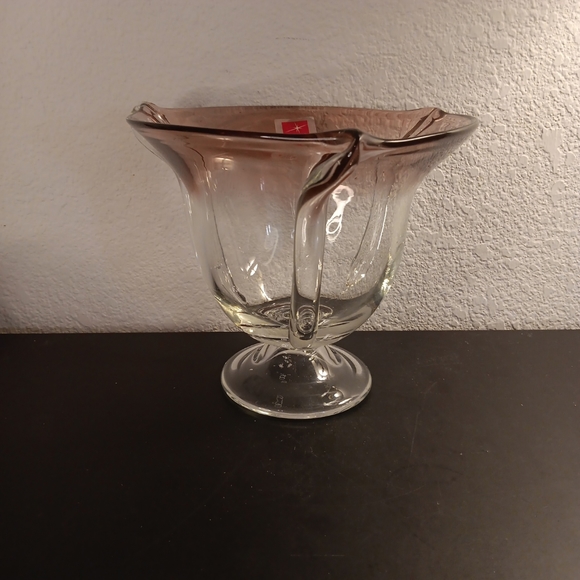 GORGEOUS NEW Bormioli Rocco in Italy Clear & Amethyst Umbra 9" Pedestal Vase. - Picture 4 of 6